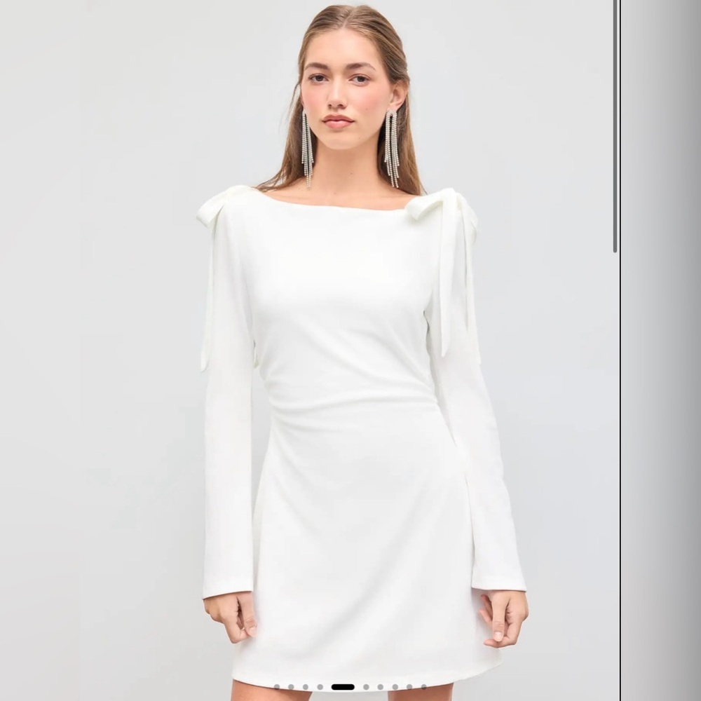 Cider BOAT NECKLINE SOLID RUCHED BOWKNOT MINI DRESS L VP-5 - Picture 5 of 9